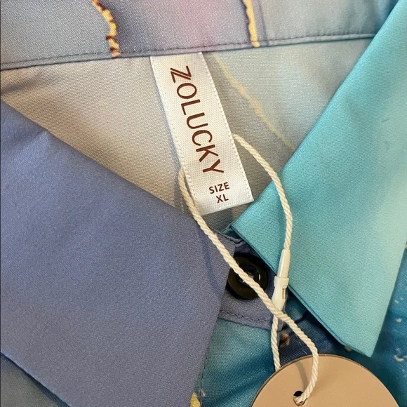 Zolucky Brand Blue and Gold Abstract Button-Up Shirt - Picture 4 of 9